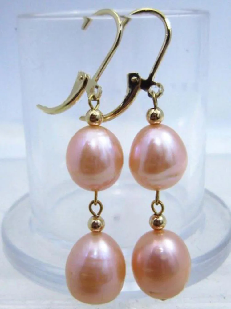 

fine 10-12MM south sea pink pearl earrings 14k/20 gold dangle style