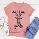 Ew дизайн; Сезон лето; Модные женские короткий рукав Повседневная футболка просто девушка, которая любит коз с буквенным принтом хлопковые топы козы, графичный Топ
