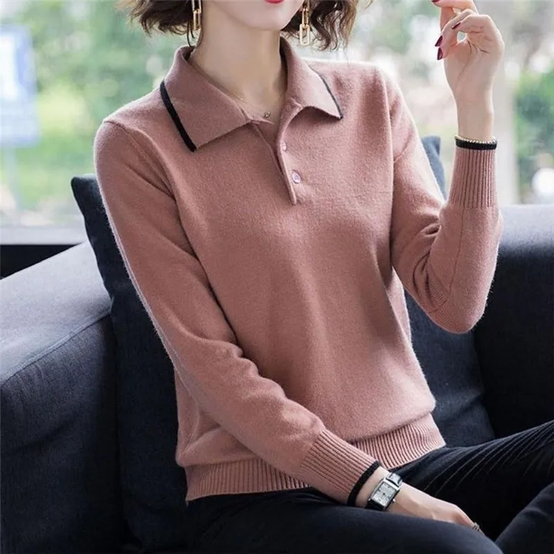 2020 Fashion Doll Collar Knitted Sweater Middle aged Women Autumn Winter Pullover Casual Top Plus Size Bottoming Sweaters KW214 | Женская