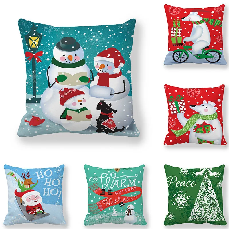 

Merry Christmas Decorations for Home Happy New Year 2021 Navidad Natal Snowman Elk Style Cushion Cover 45x45cm for Sofa Car