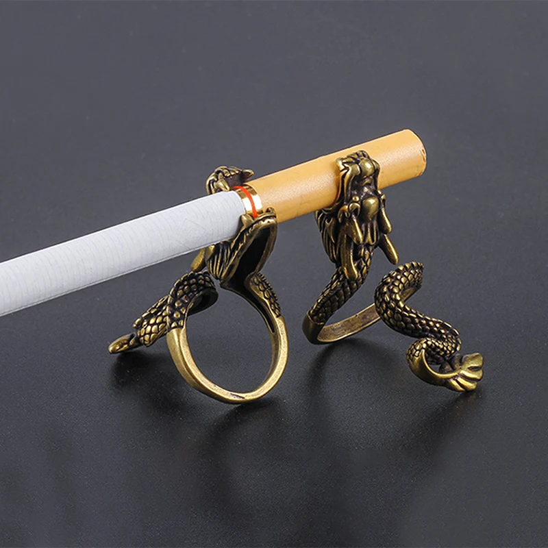 

Retro Punk Dragon Sigarettenhouder Ring Voor Vrouwen Brons Opening Verstelbare