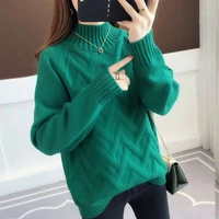2021 new half high neck women sweaters autumn and winter long sleeved tops loose knit sweater pullover outer wear warm sweater