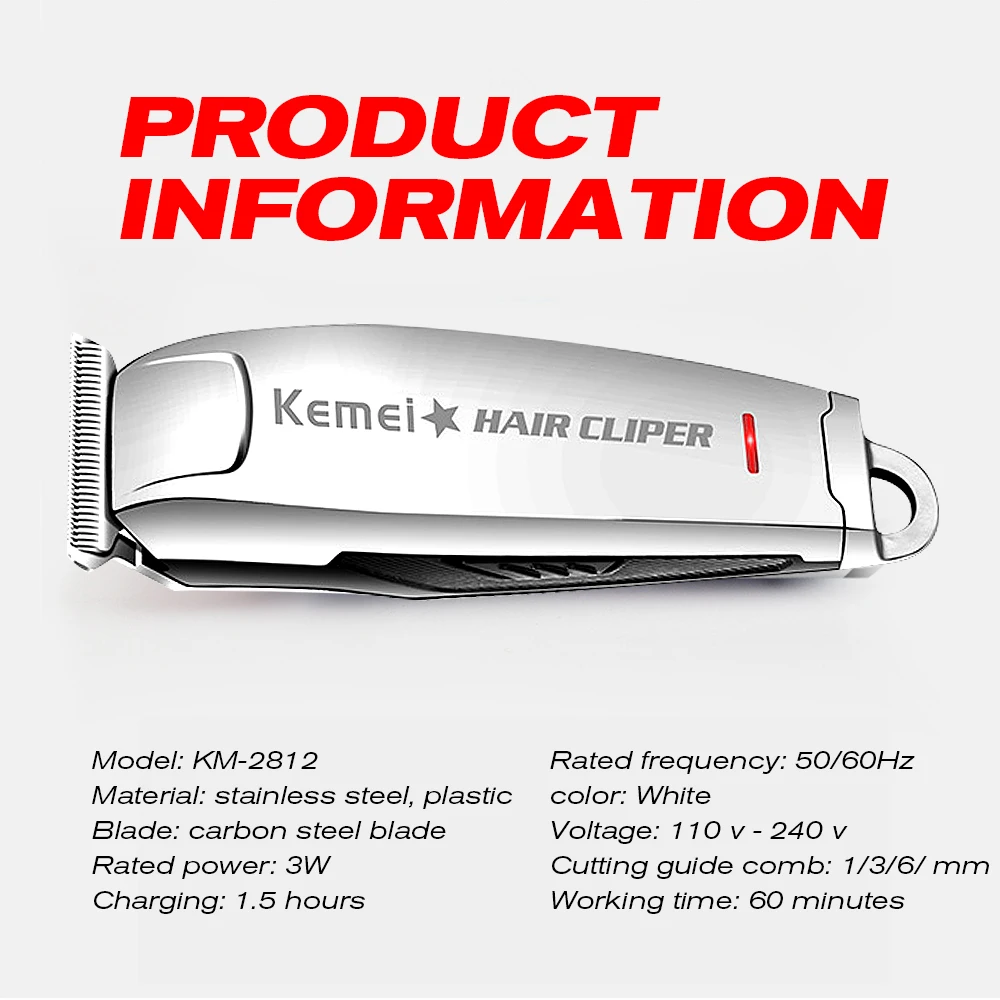 

Kemei-2812 Hair Clipper 0mm Electric Hair Trimmer Professional Haircut Shaver Carving Hair Beard Trimmer Machine Styling Tools