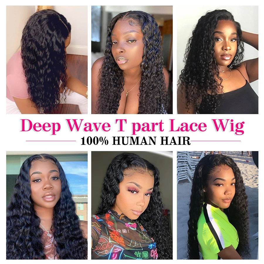 

180 Density Lace Frontal Human Hair Wigs For Black Women Glueless Deep Wave T Part Wig Brazilian Human Hair With Remy Hair