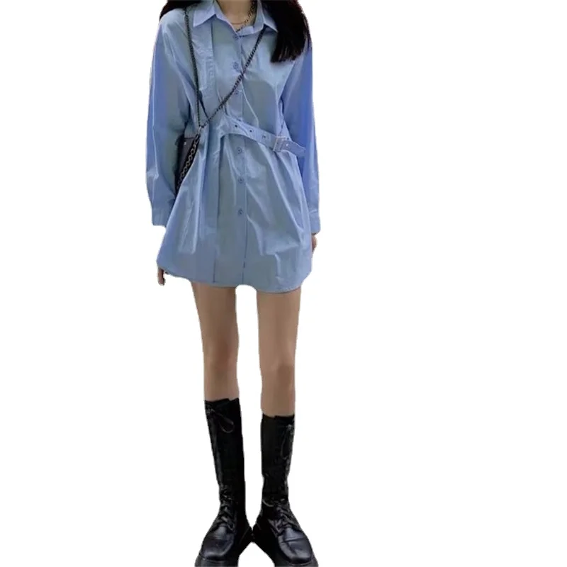 

Женская рубашка-юбка с длинными рукавами, свободная рубашка с длинными рукавами в Корейском стиле, весна-осень 2021