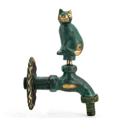 green cat Наружный декоративный садовый кран в форме животного бибкок зеленый/античный латунный кран для швабра/садовый смеситель в форме животных - Цвет: green cat