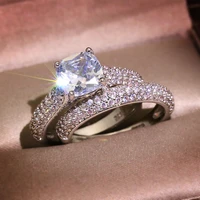2021 new fashion luxury two ring set for women trendy diamond rings female jewelry wedding engagement party gifts 2pcsset