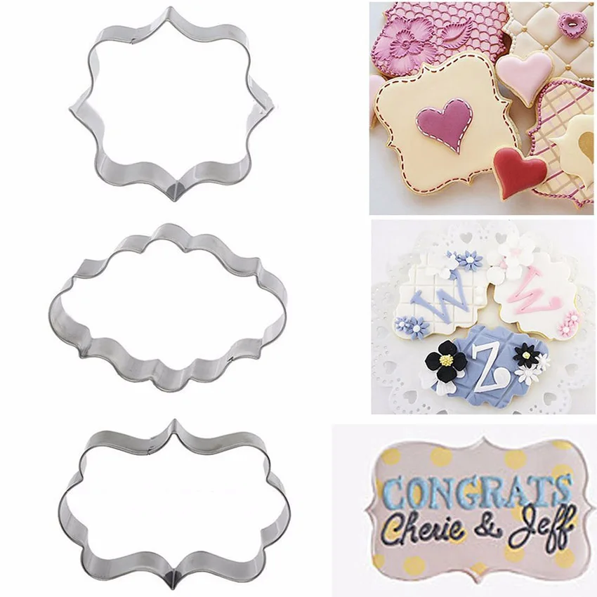 

Sugar biscuit mold 3Pcs Plaque Cutter Cookies Frame DIY Cake Oval Square Rectangle Fancy Stainless Cookie Mold