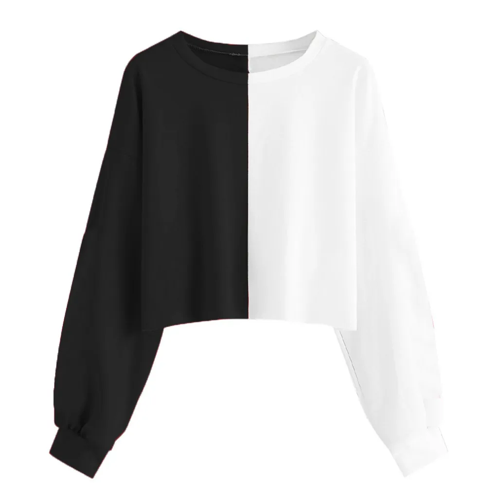 

Womens Solid Long Sleeve Splice Sweatshirt Short Pullover Hooded Tops Blouse Long Sleeve Top Hoodie Kawaii Худи Ropa Mujer 2021
