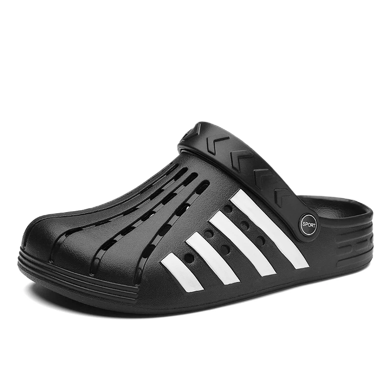New Men Sandals Crocks Summer Hole Shoes PU Crok Sandals For Men Black Summer Crocse Beach Garden Flat Cool Slippers Dress shoes