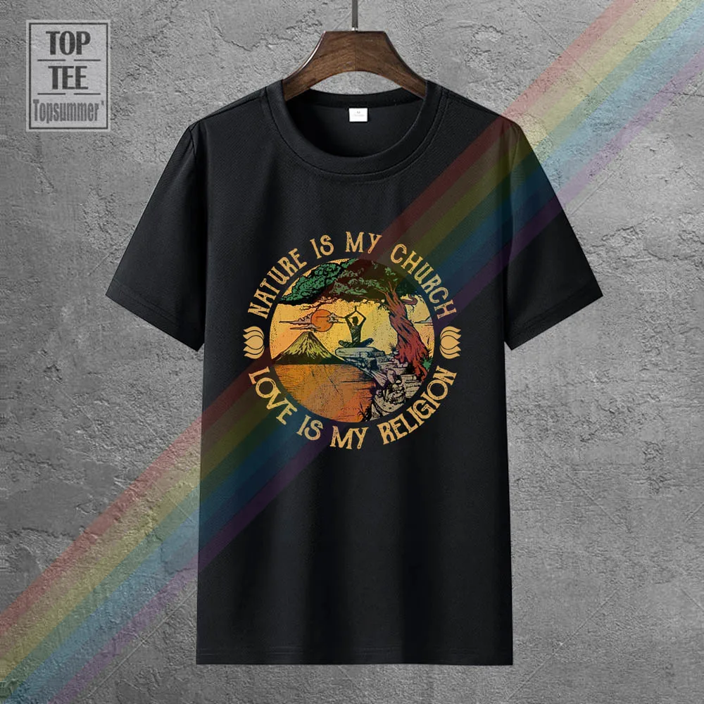 

Yoga Nature Is My Church Love Is My Religion Vintage Men T Shirt Black S 4Xl