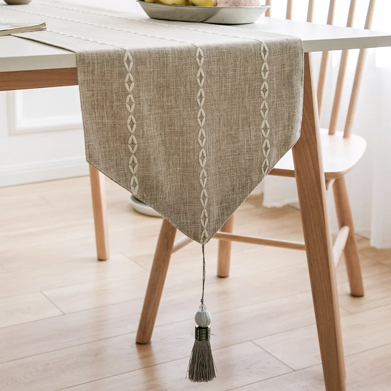 Двухуровневая скатерть из хлопка и льна с кисточками для свадебного обеденного