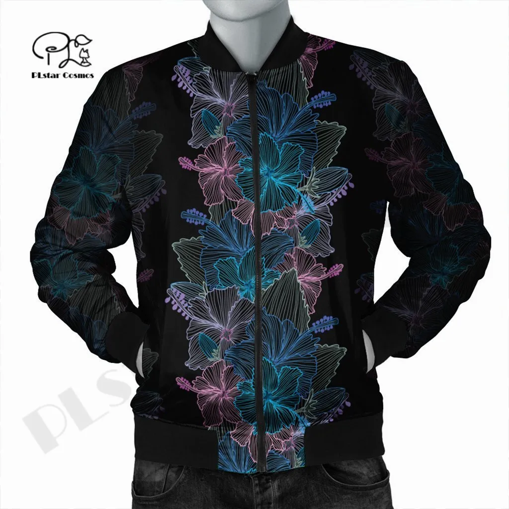 

Men/Women Winter Hibiscus Polynesian 3DPrint Autumn Zipper Flight Jacket Unique Casual Unisex Harajuku Thick Coat Streetwear -11