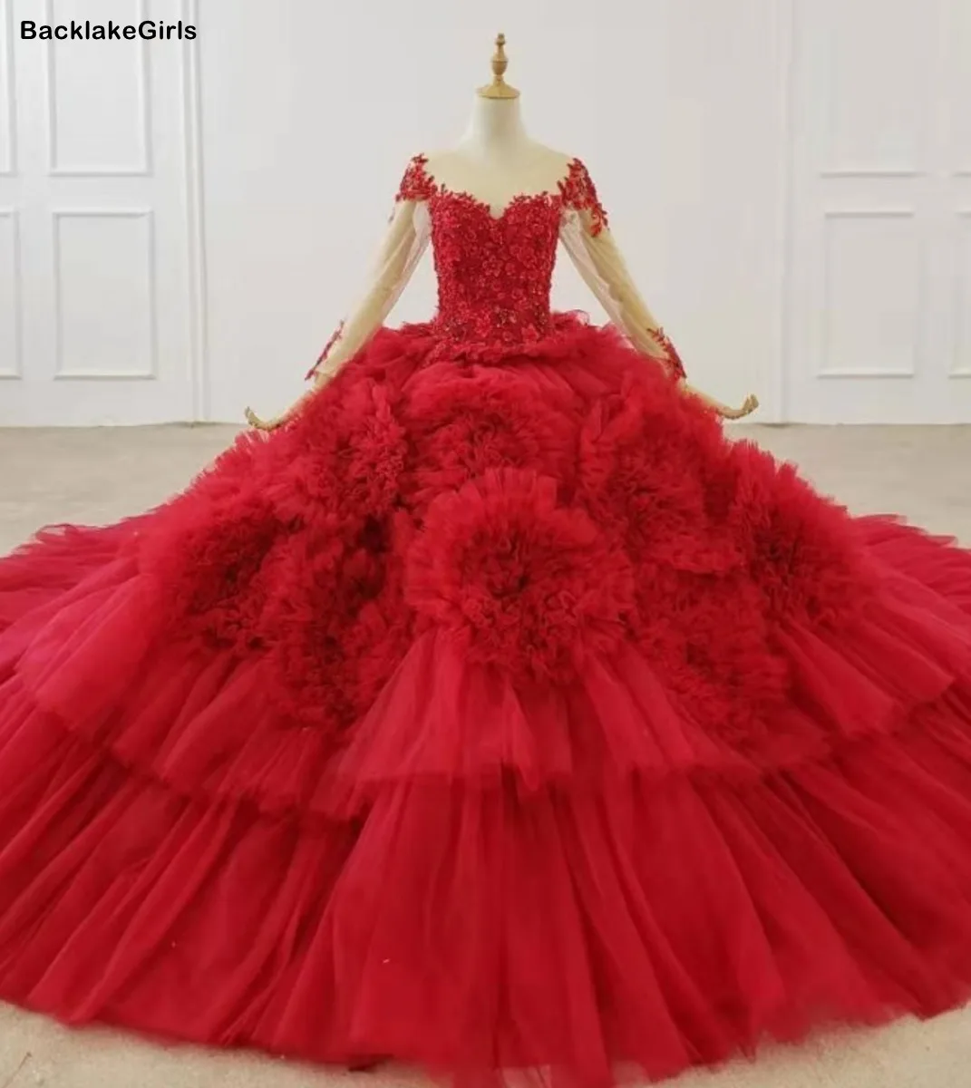 Роскошные 3D цветы женские красные платья для особых случаев Иллюзия o образным