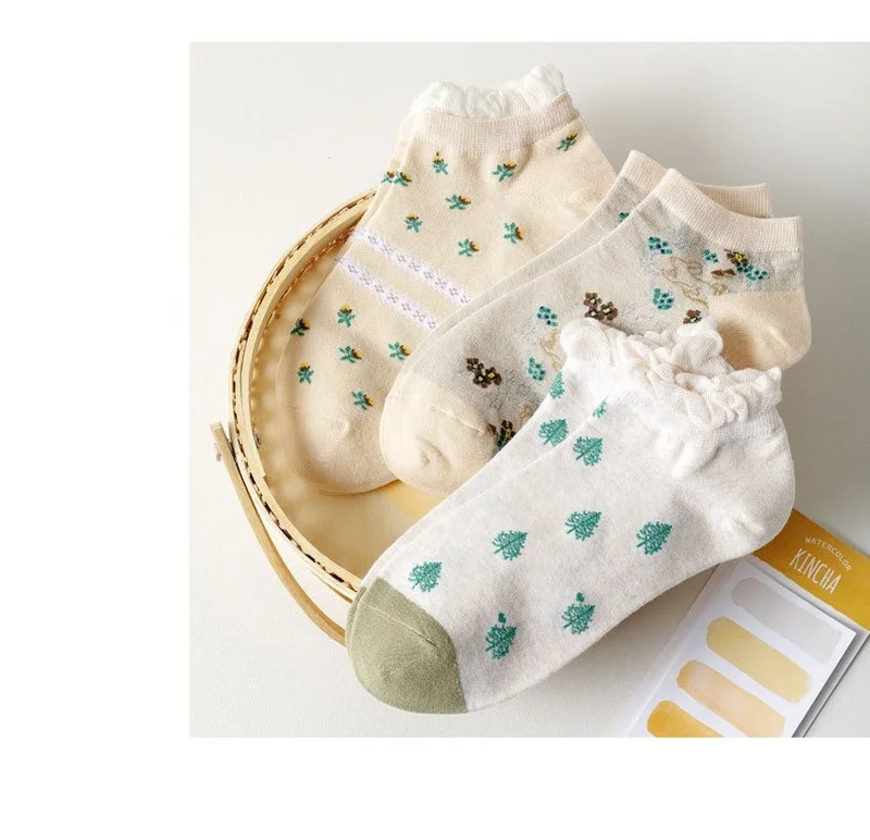 

Spring and Summer Lace Plaid Cotton Boat Socks Women Sweet Short Socks Leisure Boat Socks Harajuku Fashion Pure Cotton Socks