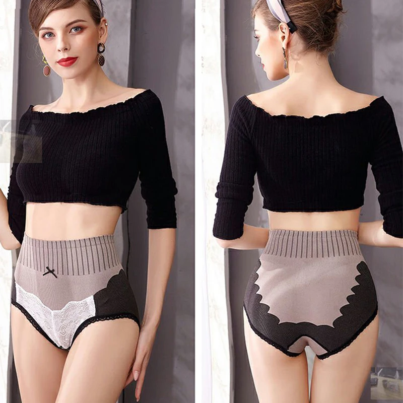 

Hot Sale High Quality Graphene High Elasticity Panties Lace Edge Floral Comfortable Underwear Women High Waist Corset