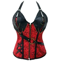 sexy red mature corset steampunk gothic clothing leather patchwork womans corsets underbust zipper steel bone waist corset top