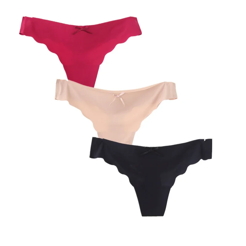 red beige black 3 шт./лот, женские сексуальные стринги, низкая талия, ледяной шелк, модное нижнее белье, стринги, яркие цвета, трусики - Цвет: red beige black