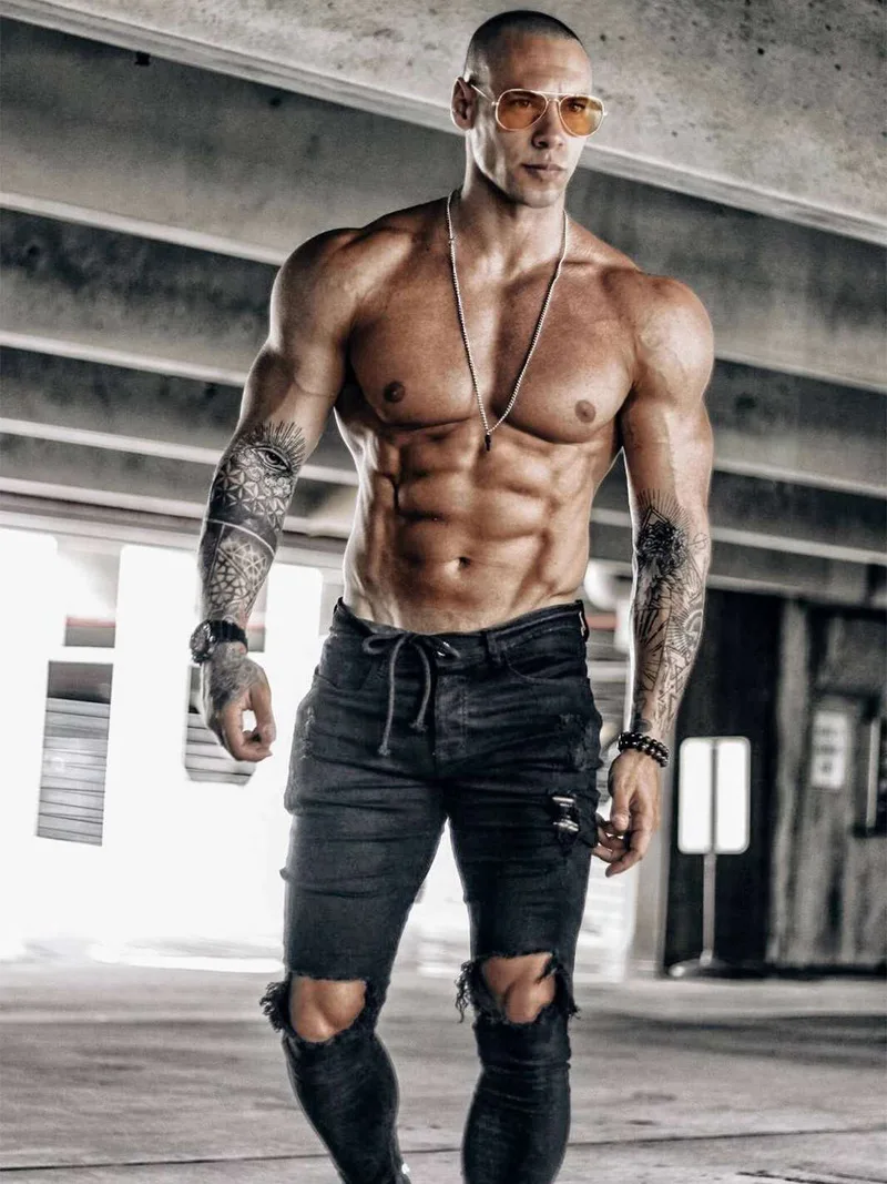 Новинка Осень 2021 мужские черные джинсовые брюки модные рваные джинсы в стиле