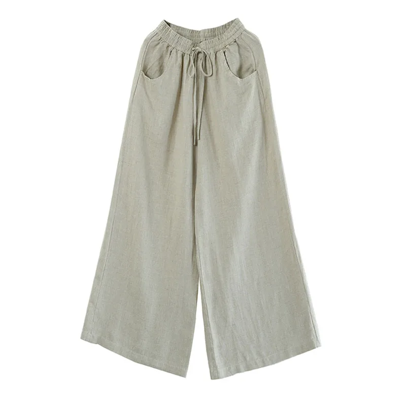 

Women Fashion Linen Pants Female Loose High Waist Wide-leg Casual Trousers Plus Size Elegant Comfy Boho Solid Color Pants 6686#