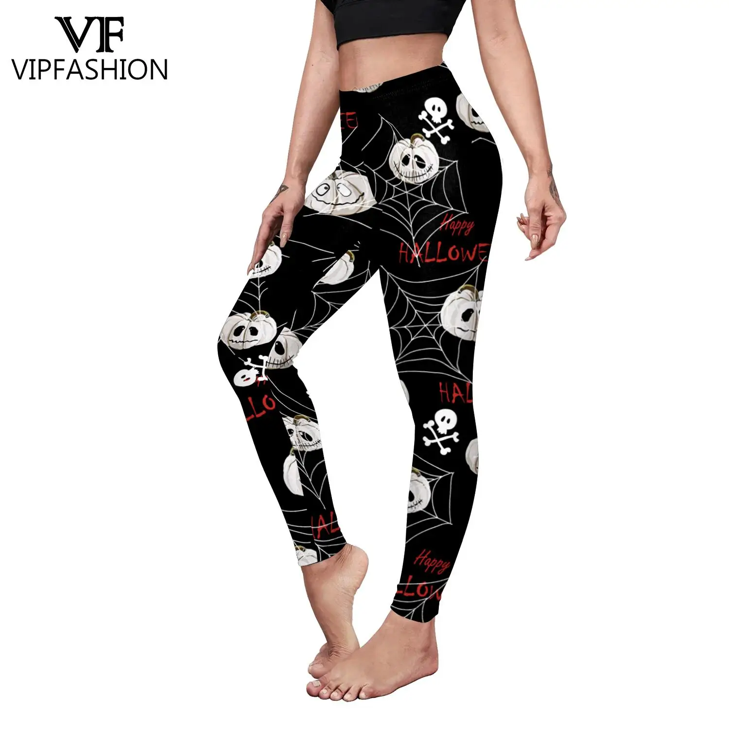 

VIP FASHION Pumpkin Skull Printed Leggings Fashion Slim Sexy Streetwear Casual Women's Clothing 2021 New Halloween Leggings