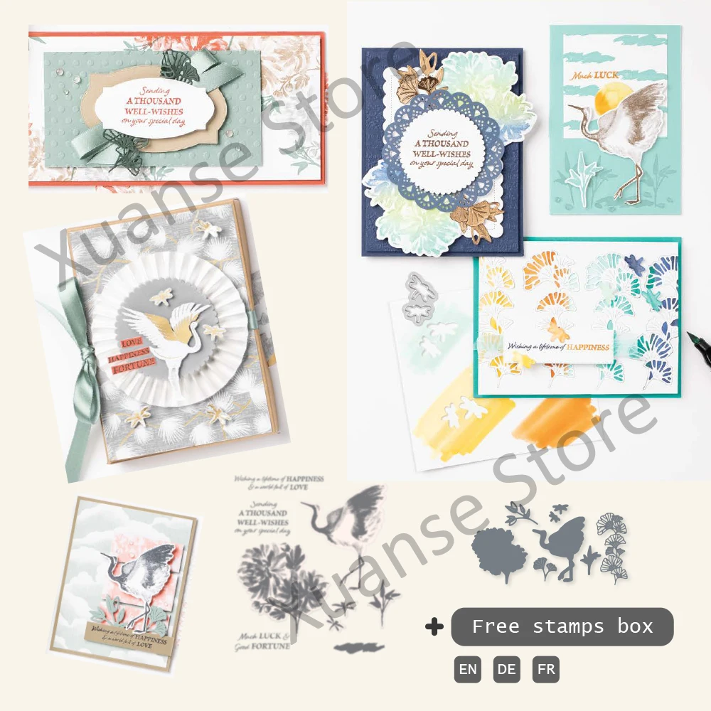 

3D Flowers And Crane Metal Cutting Dies Clear Stamp for DIY Scrapbooking Spring Nature Stencil Cutting Dies Stamps For Cards