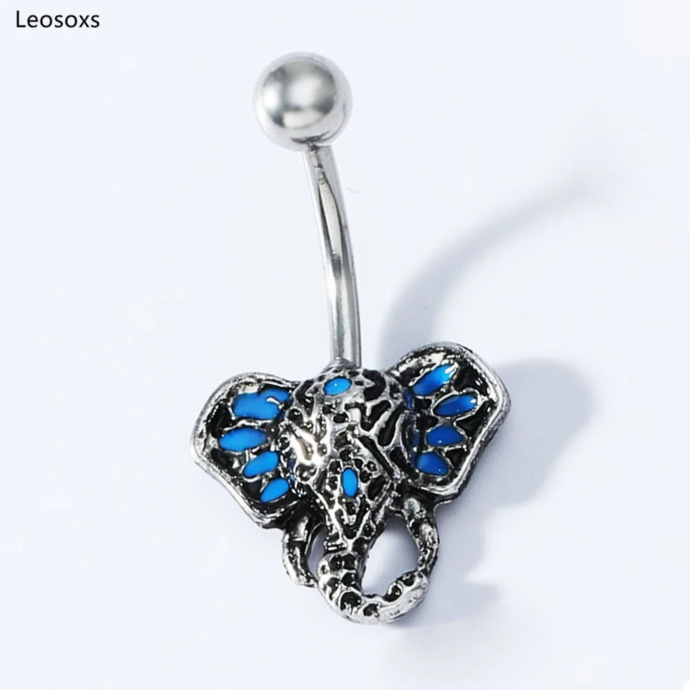 

Leosoxs 1pcs European and American Retro Oil Dripping Elephant Belly Button Ring Belly Button Button Body Piercing Jewelry