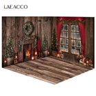 Фон для фотосъемки с рождественским камином старым деревянным домом Laeacco интерьерные оконные занавески декор для детской портретной съемки