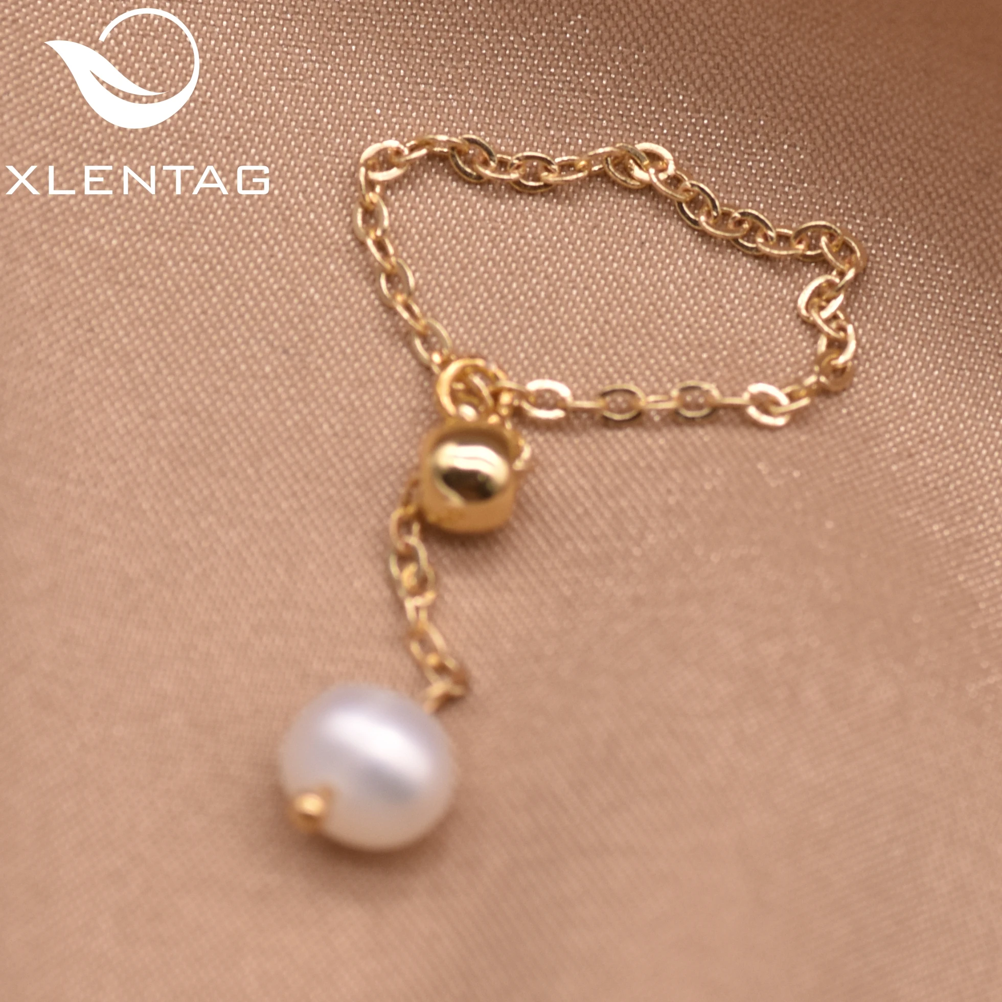 

Xlentag Natural Freshwater Pearl Ring Chain Link Simple Fashion Cute Female Ring Wedding Party Gift Handmade Jewelry GR0270
