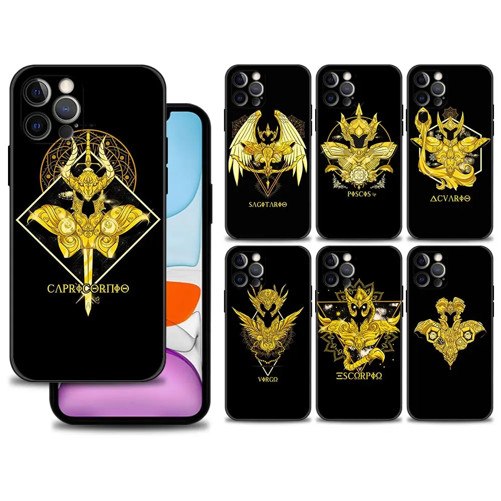 

Case For iphone 12 11 pro max 12 mini xs max XR X 8 7 6S 6 Plus SE Black TPU Shell Fundas Capa Cover Anime Saint Seiya Logo