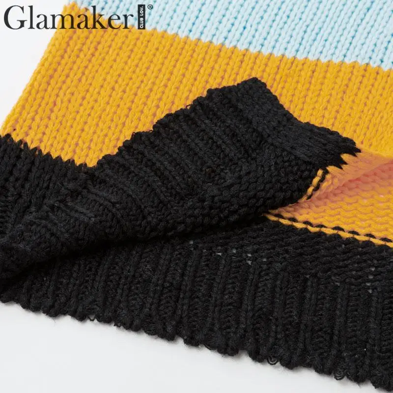Glamaker вязаный Цветной полосатый длинный кардиган, женская модная уличная одежда, осенняя верхняя одежда, свитер, Женский Повседневный Кардиган-пальто