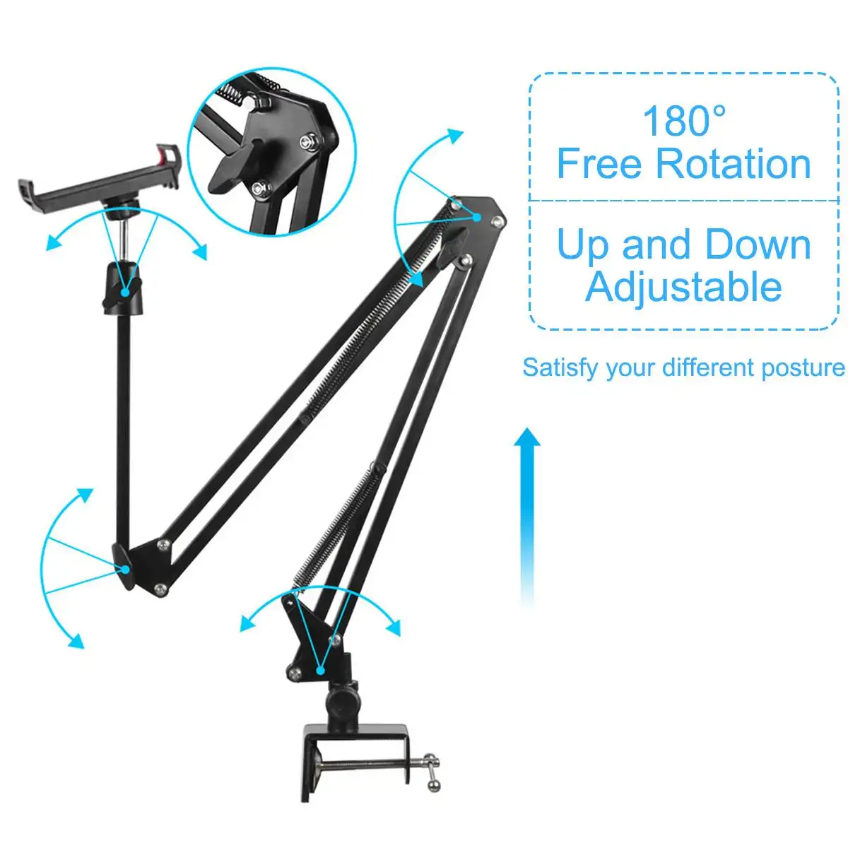 Aluminum/Plastic 360° Adjustable Bed Tablet Stand Phone Holder Bedside Lazy Bracket for Tablets/Phones