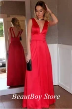 Vestidos De Fiesta largos De satén con escote en V profundo para mujer, ropa De noche Simple, sin espalda (2)