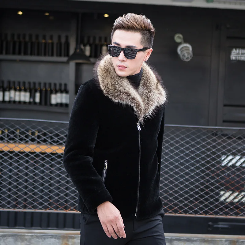 

100% Wool Winter Coat For Men Warm Luxury Natural Raccoon Collar Long Parka Genuine Fur Jacket Plus Size LX2471