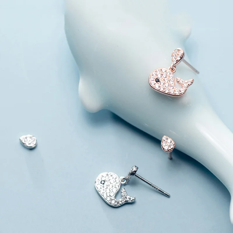 

PONYKISS 100% 925 Sterling Silver Water Drop Zircon Asymmetric Whale Dangle Drop Earrings Women Party Delicate Lovely Accessory