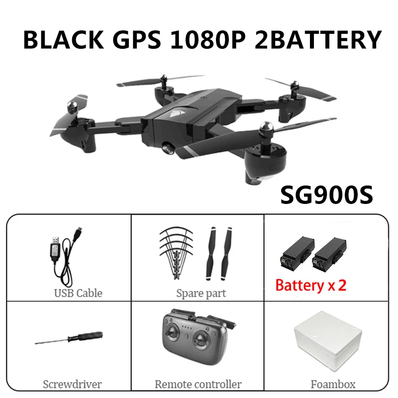 Black GPS 1080P 3B SG900 Wifi Радиоуправляемый Дрон с 720P 4K HD Двойная камера gps слежение за мной Квадрокоптер FPV Профессиональный беспилотник долгий срок службы батареи игрушка для детей - Цвет: Black GPS 1080P 3B