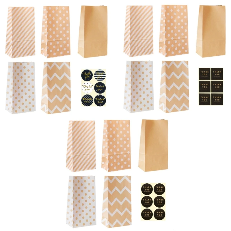 

20 Sets Christmas Candy Gifts Paper Bags with Stickers Xmas Guests Food Cookies Packaging Pouch Party Favors Wrapping K3NA