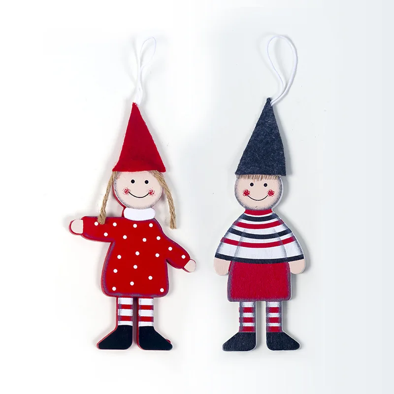 Christmas Hand Painted Boy and Girl Wooden Pendant Ornaments for Tree Hanging Embellishments Decoration Kids Gifts | Дом и сад