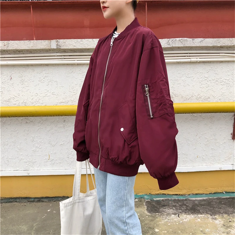 Куртка-бомбер женская, оверсайз, на молнии, с длинным рукавом | Женская ...