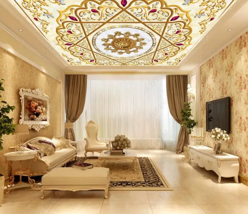 3D потолочные расписные обои с тиснением Европейский стиль для стен Кофейни