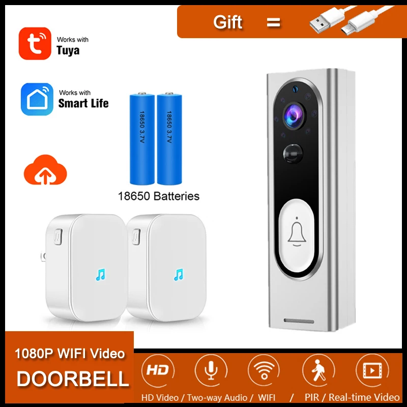 1080P HD Wifi Doorbell Video Door Bell Intercom Night Vision PIR Alarm Doorphone Wireless Home Security Camera Tuya Smart Life