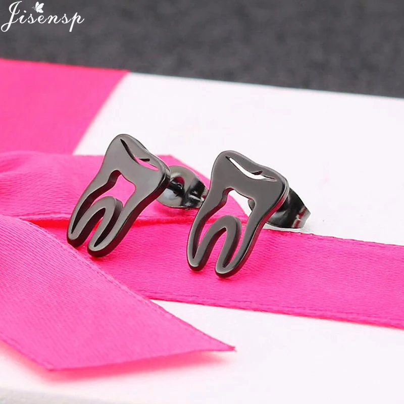 Jisensp Unique Design Stainless Steel Tooth Stud Earrings Lovely Ear for Women Kids Doctor Medical Jewelry | Украшения и