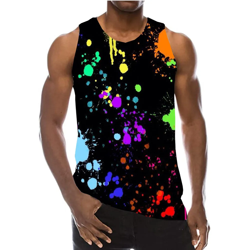 

Colorful Tank Tops For Men Summer 3D Print Rainbow Sleeveless Graphic Vest Sports Pigment Tees 2020 New