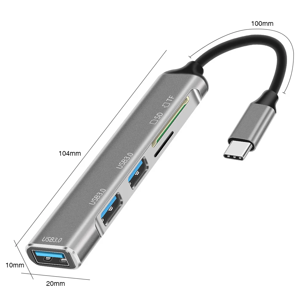 

5 in 1 Type C HUB Mini USB 3.0 Quick Charger Adapter Splitter with SD/TF Slot Portable Power Supply HUB for Laptop Mouse