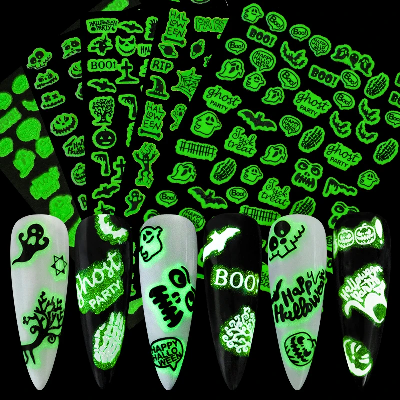 

Светящиеся наклейки на Хэллоуин, зимние снежинки, фотообои, наклейки для ногтевого дизайна на новый год