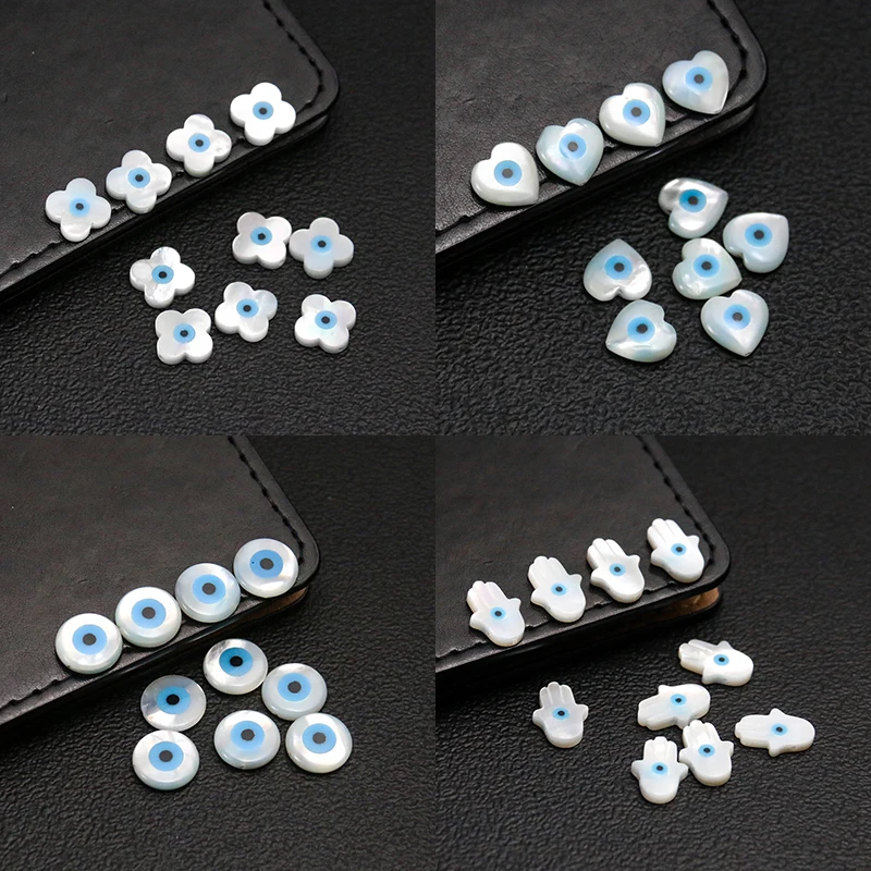 

3pcs Natural Hamsa Blue Evil Eye Mother of Pearl Shell Pendant Fatima Hand Round Four Leaf Clover Heart MOP Beads DIY Jewelry