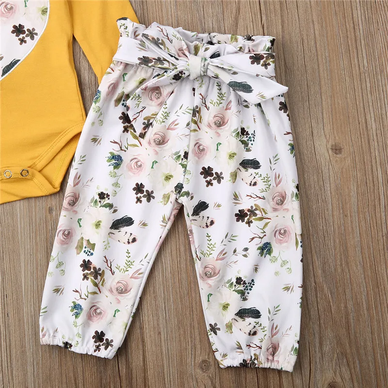 

CANIS baby's sets 3PCS Newborn Baby clothing Girls Floral printed Clothes bodysuits and long Pants set casual Outfits Set