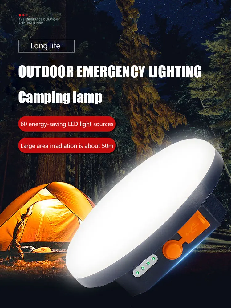 

LED Tent Light Rechargeable Camping Lantern Portable Flashlight Emergency Outdoor Lighting Fish Hiking Lamp Yellow Light 9900mAh