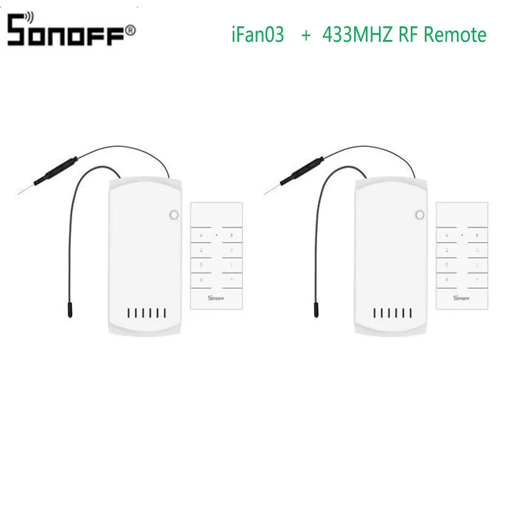 2 Sets SONOFF IFan03+ RM433 потолочный вентилятор контроллер умный переключатель контроллер с радиочастотным пультом дистанционного управления WiFi потолочный вентилятор контроллер света - Комплект: 2 Sets