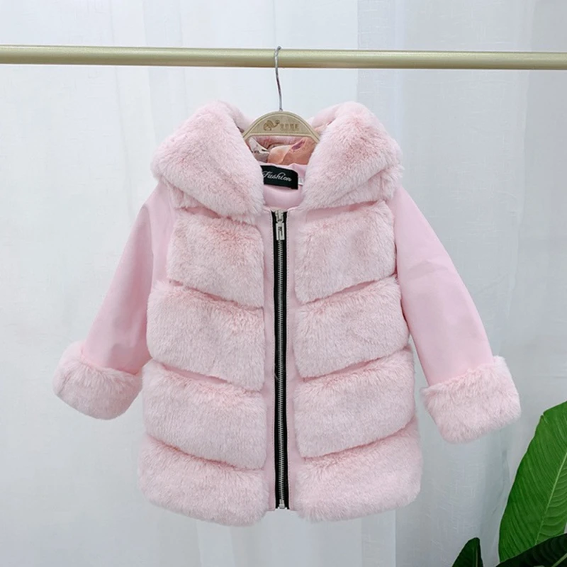 pink Новинка года, зимнее пальто с искусственным мехом для девочек толстые теплые куртки и пальто с мехом кролика рекса для мальчиков и девочек кожаная парка детская верхняя одежда, TZ472 - Цвет: pink